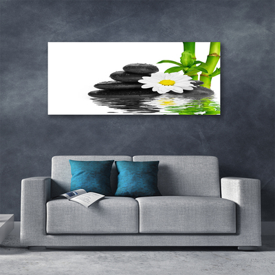 Canvas Wall art Bamboo tube flower stones floral green white black