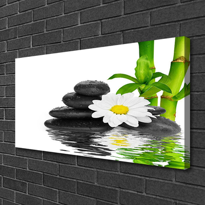 Canvas Wall art Bamboo tube flower stones floral green white black