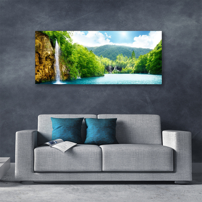 Canvas Wall art Mountain forest lake landscape brown green blue