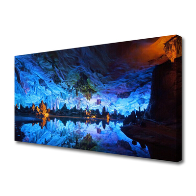 Canvas Wall art Mountain lake landscape blue yellow