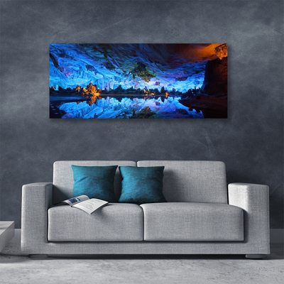 Canvas Wall art Mountain lake landscape blue yellow