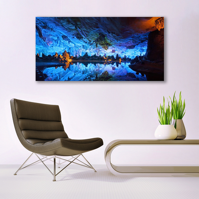 Canvas Wall art Mountain lake landscape blue yellow