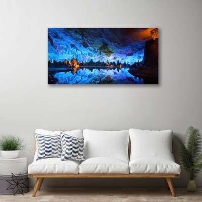 Canvas Wall art Mountain lake landscape blue yellow