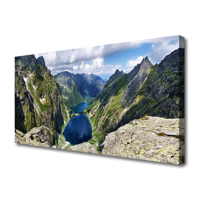 Canvas Wall art Mountain lake landscape grey green blue