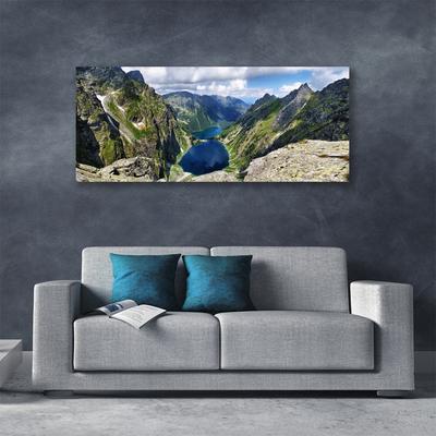Canvas Wall art Mountain lake landscape grey green blue