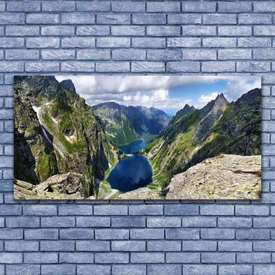 Canvas Wall art Mountain lake landscape grey green blue