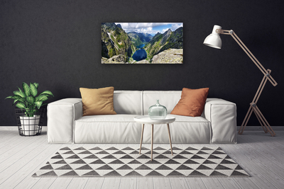 Canvas Wall art Mountain lake landscape grey green blue