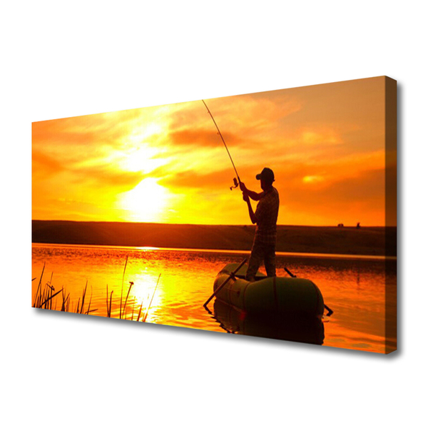 Canvas Wall art Sun sea fisherman landscape yellow