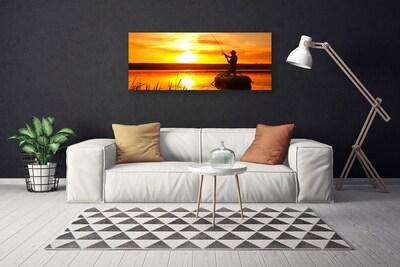 Canvas Wall art Sun sea fisherman landscape yellow