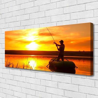 Canvas Wall art Sun sea fisherman landscape yellow