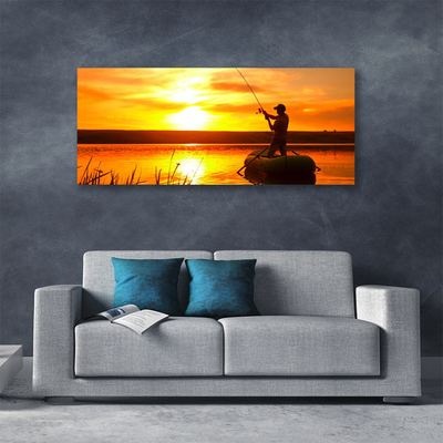 Canvas Wall art Sun sea fisherman landscape yellow