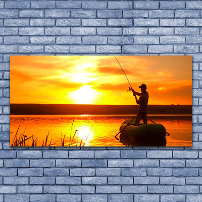 Canvas Wall art Sun sea fisherman landscape yellow