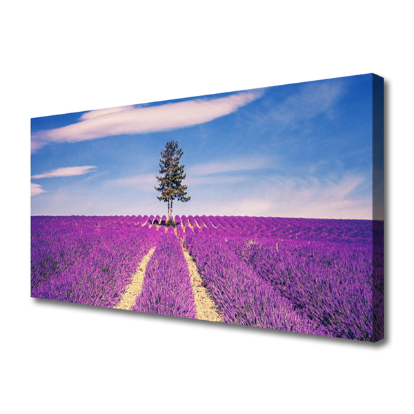 Canvas Wall art Meadow tree landscape pink brown