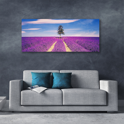 Canvas Wall art Meadow tree landscape pink brown