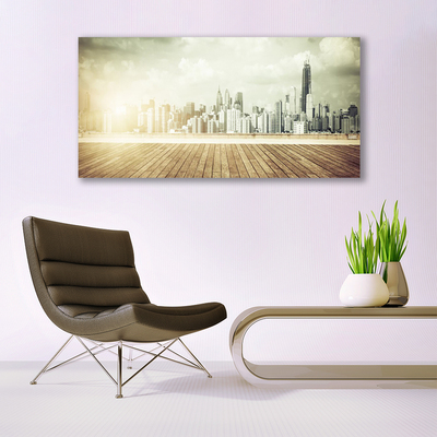 Canvas Wall art City houses yellow grey