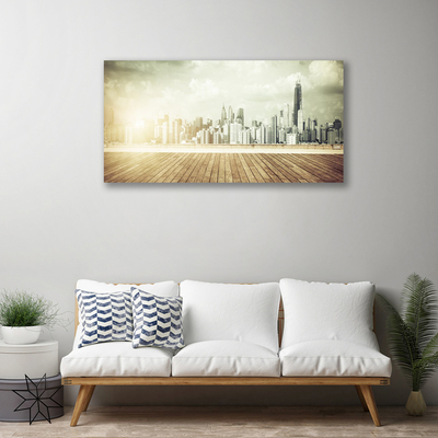 Canvas Wall art City houses yellow grey