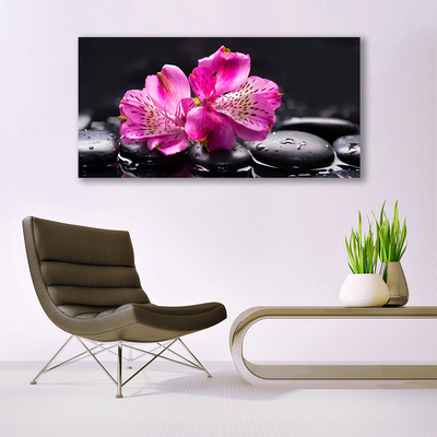 Canvas Wall art Flower stones floral red black