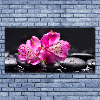 Canvas Wall art Flower stones floral red black