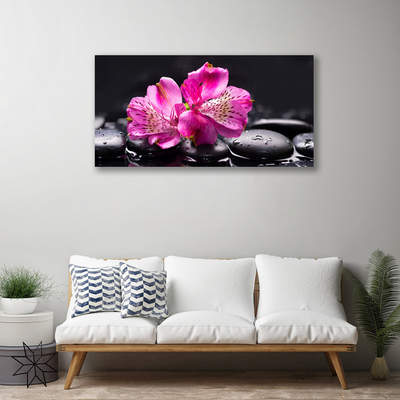 Canvas Wall art Flower stones floral red black