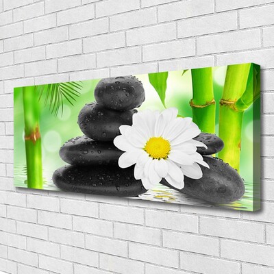 Canvas Wall art Bamboo tube flower stones art green white black