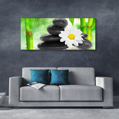 Canvas Wall art Bamboo tube flower stones art green white black