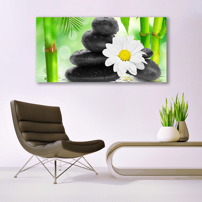 Canvas Wall art Bamboo tube flower stones art green white black