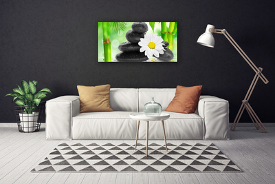 Canvas Wall art Bamboo tube flower stones art green white black