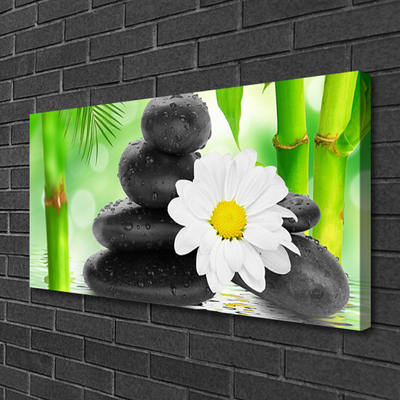 Canvas Wall art Bamboo tube flower stones art green white black