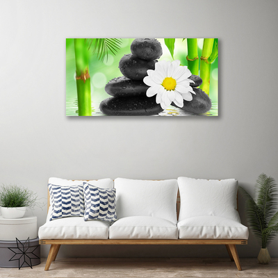 Canvas Wall art Bamboo tube flower stones art green white black