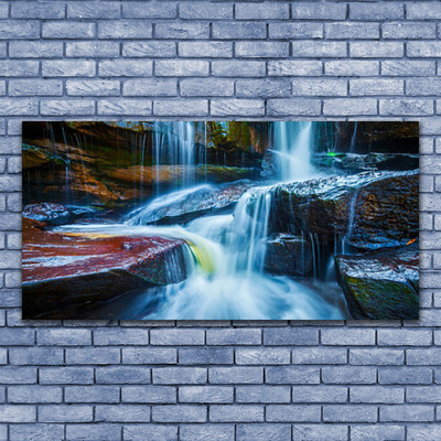 Canvas Wall art Waterfall rocks landscape blue grey brown