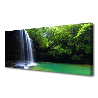 Canvas Wall art Waterfall forest nature purple blue brown green