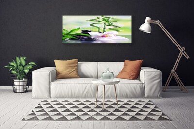 Canvas Wall art Bamboo stalks flower stones floral green white black