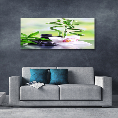 Canvas Wall art Bamboo stalks flower stones floral green white black