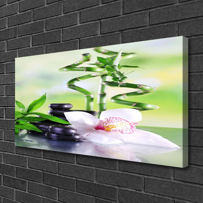 Canvas Wall art Bamboo stalks flower stones floral green white black