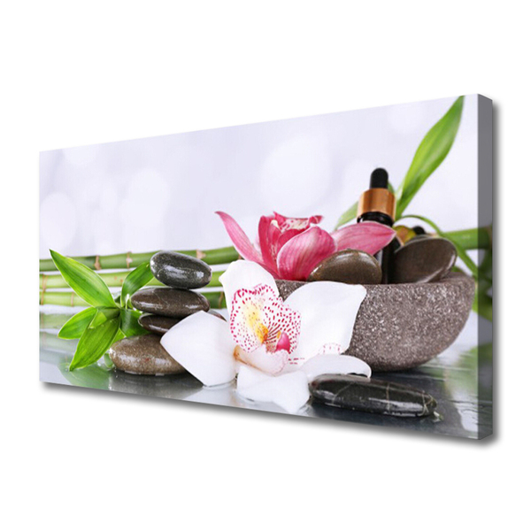 Canvas Wall art Bamboo stalks flower stones floral green white grey