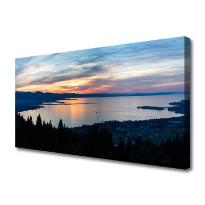 Canvas Wall art Ocean beach landscape blue yellow black grey