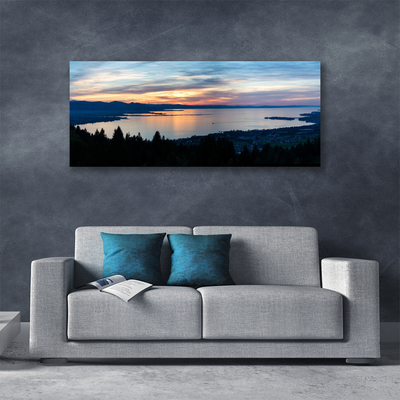 Canvas Wall art Ocean beach landscape blue yellow black grey