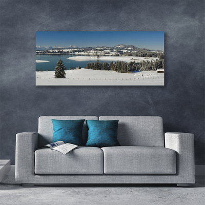 Canvas Wall art Snow lake forest landscape blue white green