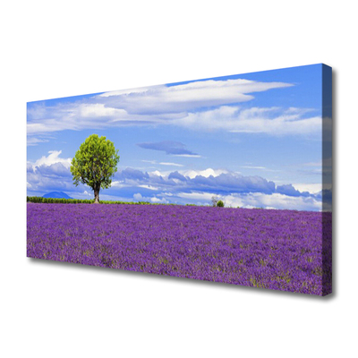 Canvas Wall art Meadow tree nature brown green pink