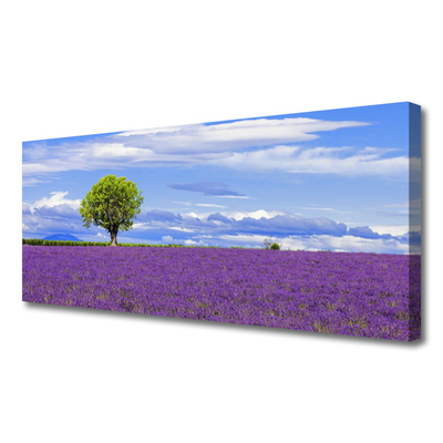 Canvas Wall art Meadow tree nature brown green pink