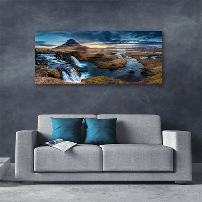 Canvas Wall art Mountains waterfall lake landscape blue grey green white