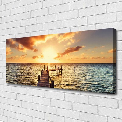 Canvas Wall art Sun bridge sea architecture yellow blue brown