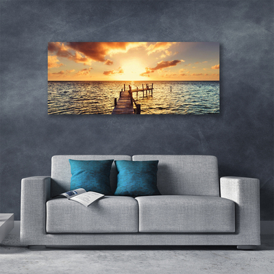 Canvas Wall art Sun bridge sea architecture yellow blue brown