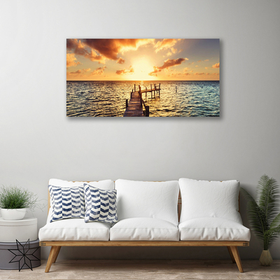 Canvas Wall art Sun bridge sea architecture yellow blue brown