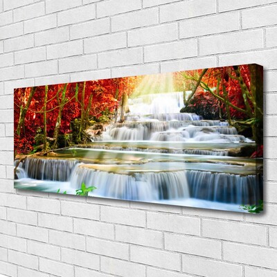 Canvas Wall art Waterfall forest nature green orange blue white