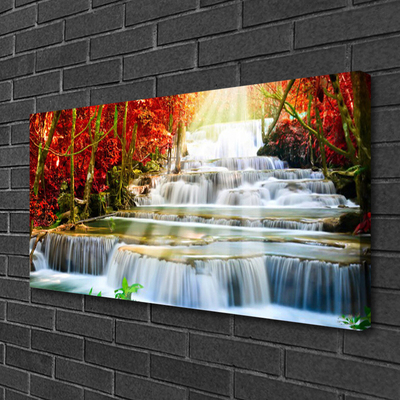 Canvas Wall art Waterfall forest nature green orange blue white