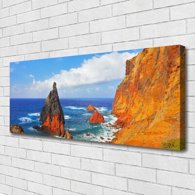 Canvas Wall art Rock sea landscape yellow grey brown blue