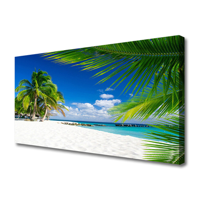 Canvas Wall art Beach palm trees landscape brown green