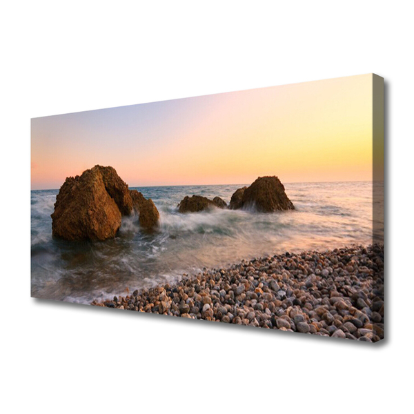 Canvas Wall art Rock stones sea landscape brown grey blue