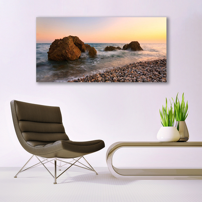 Canvas Wall art Rock stones sea landscape brown grey blue